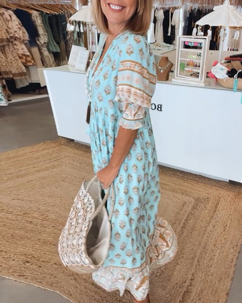 Mana - Vibrant Floral V-Neck Dress