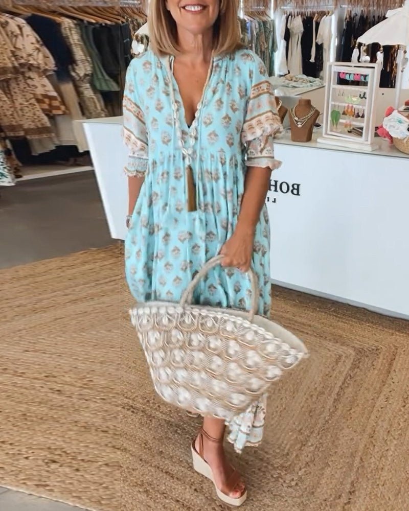 Mana - Vibrant Floral V-Neck Dress