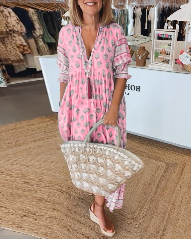 Mana - Vibrant Floral V-Neck Dress