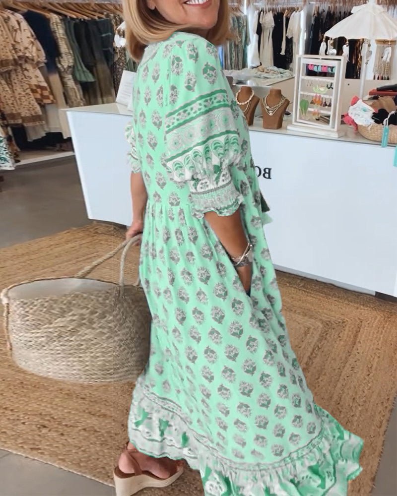 Mana - Vibrant Floral V-Neck Dress