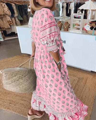 Mana - Vibrant Floral V-Neck Dress
