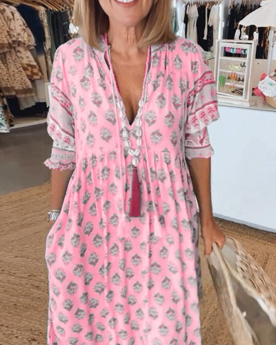 Mana - Vibrant Floral V-Neck Dress