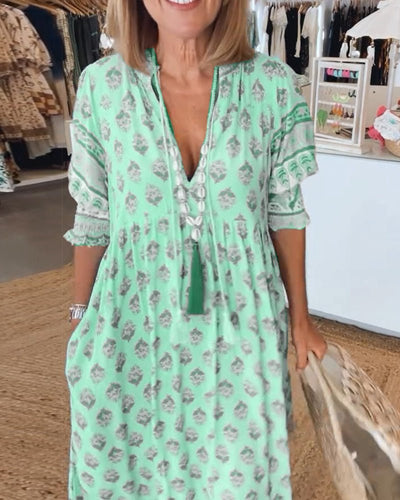 Mana - Vibrant Floral V-Neck Dress