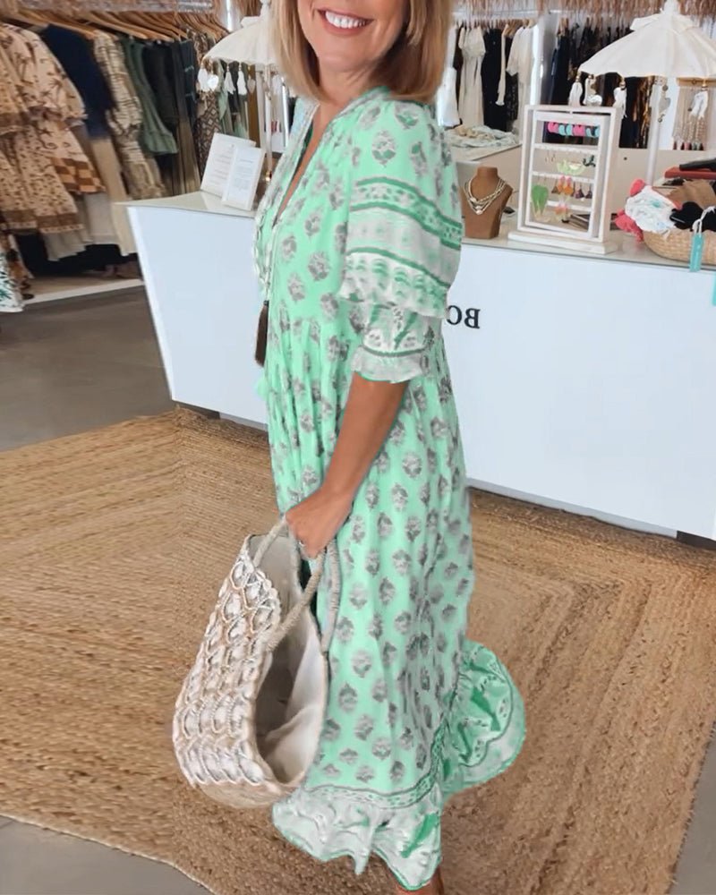 Mana - Vibrant Floral V-Neck Dress
