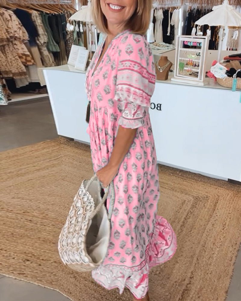 Mana - Vibrant Floral V-Neck Dress