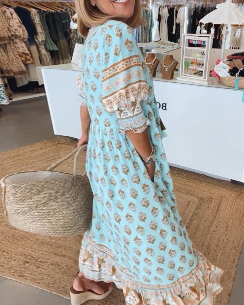 Mana - Vibrant Floral V-Neck Dress