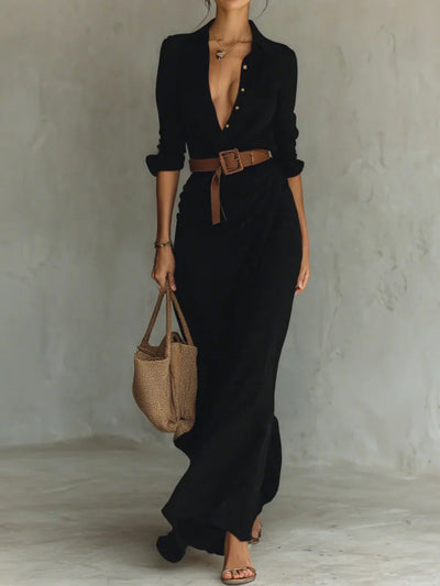 Lena - Elegant Lapel Maxi Dress
