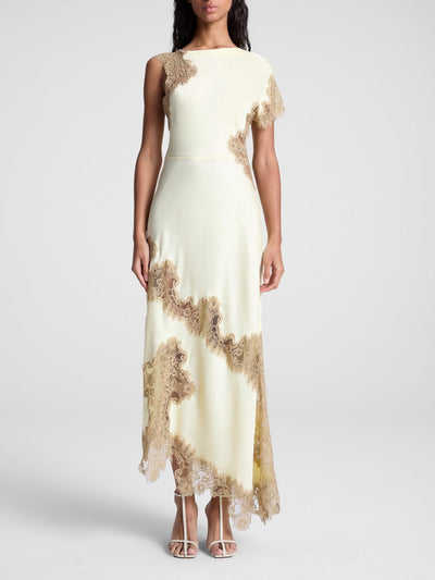 Satin - Asymmetrical Lace Maxi Dress