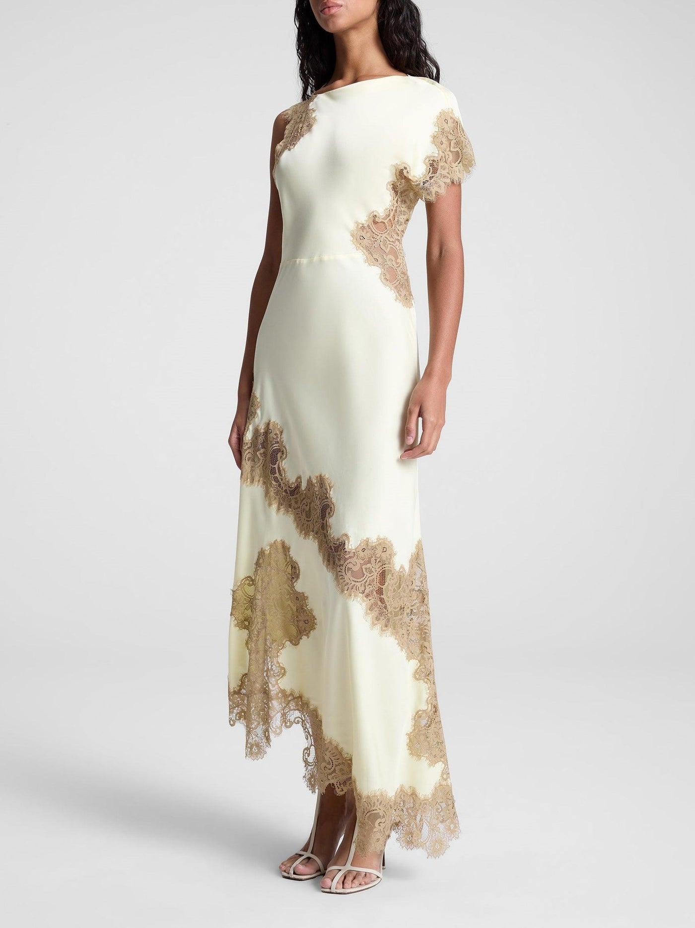 Satin - Asymmetrical Lace Maxi Dress