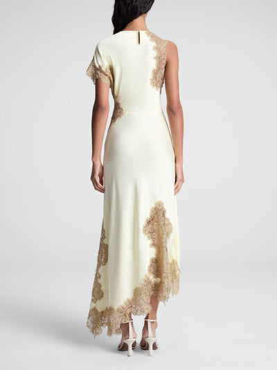Satin - Asymmetrical Lace Maxi Dress