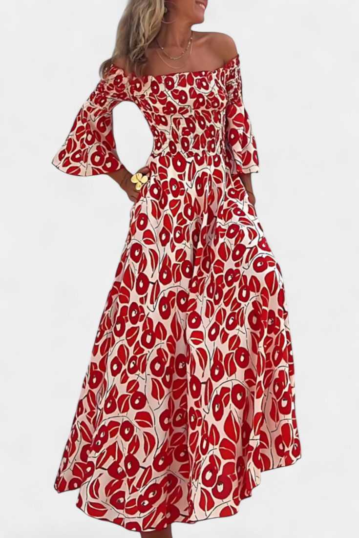 Mar - Bold Floral Off-Shoulder Dress
