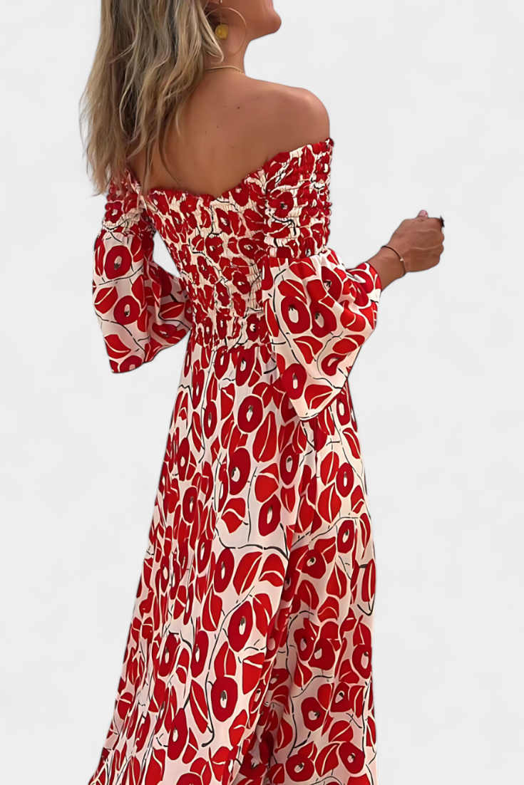 Mar - Bold Floral Off-Shoulder Dress