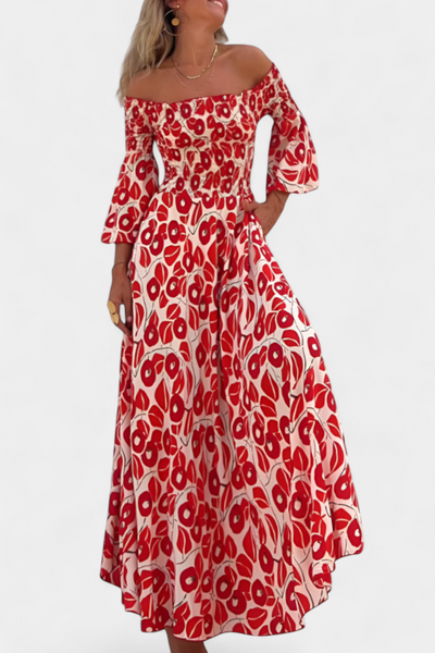 Mar - Bold Floral Off-Shoulder Dress