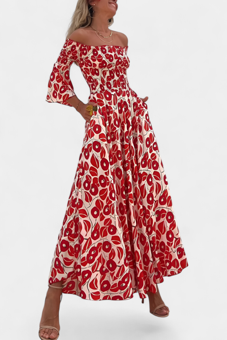 Mar - Bold Floral Off-Shoulder Dress