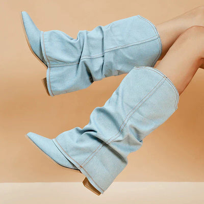 Claire - Bold Denim Knee-Highs