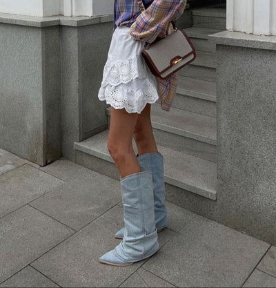 Claire - Bold Denim Knee-Highs