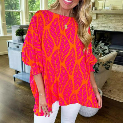 Risa - Trendy Leaf Print Blouse