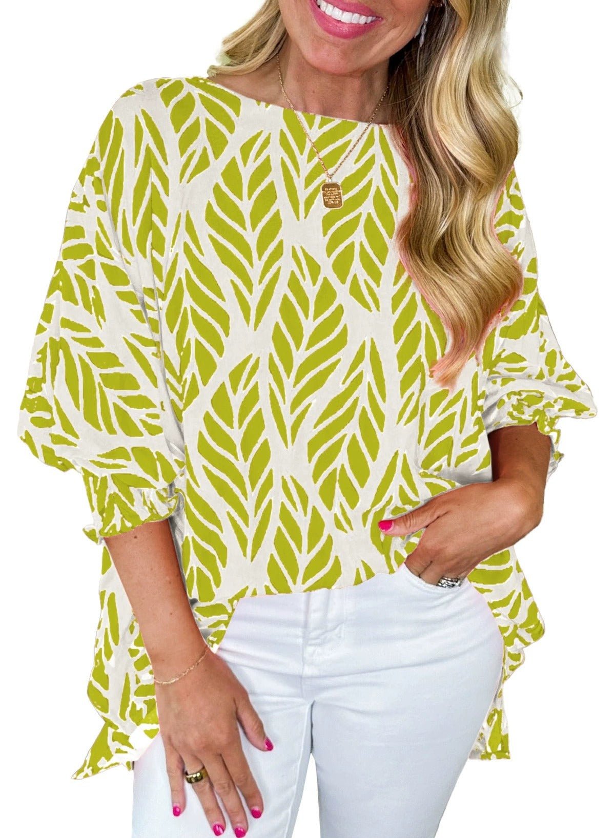 Risa - Trendy Leaf Print Blouse