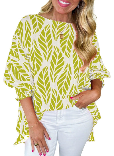 Risa - Trendy Leaf Print Blouse
