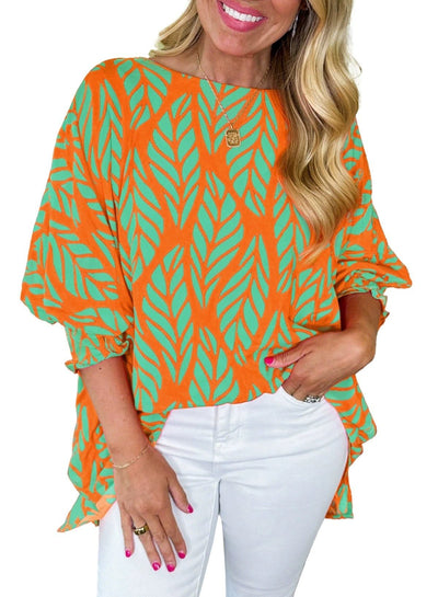 Risa - Trendy Leaf Print Blouse