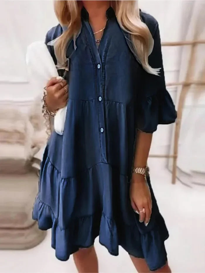 Amy - Chic Ruffle Denim Dress