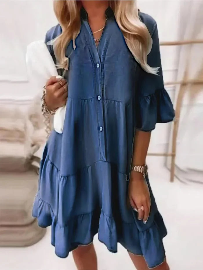 Amy - Chic Ruffle Denim Dress