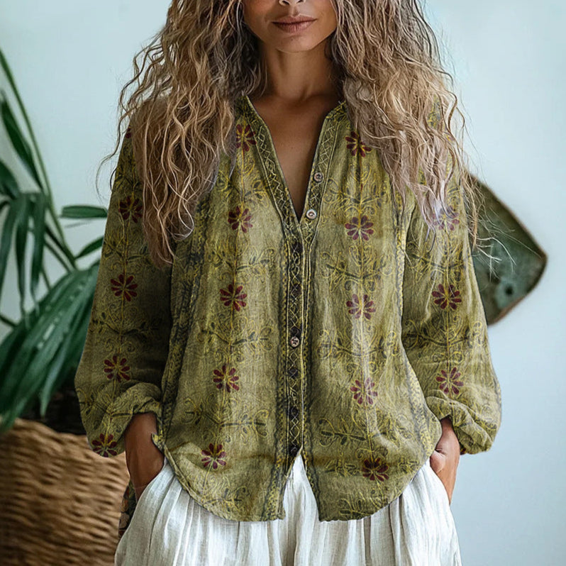 Lillian - Retro Leaf Blouse