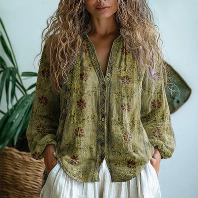 Lillian - Retro Leaf Blouse