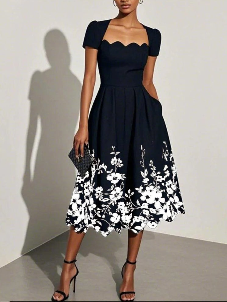 Lila - Asymmetric Floral Midi Dress